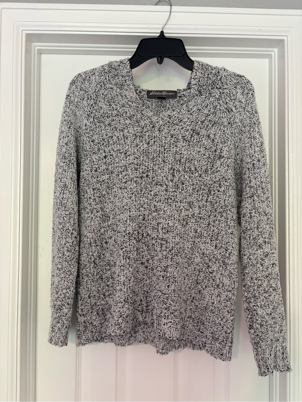Eddie Bauer Black and White Marled Knit Crewneck Sweater